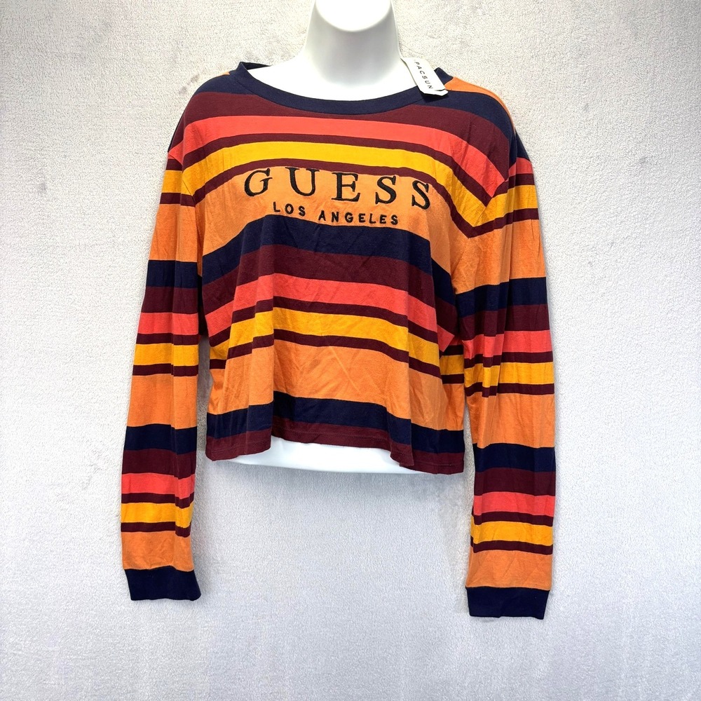NWT GUESS Cropped Retro Long Sleeve Shirt Womens‎ Small Oversized Y2K Style